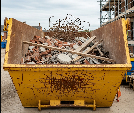 4. sa benne pour évacuer les gravats